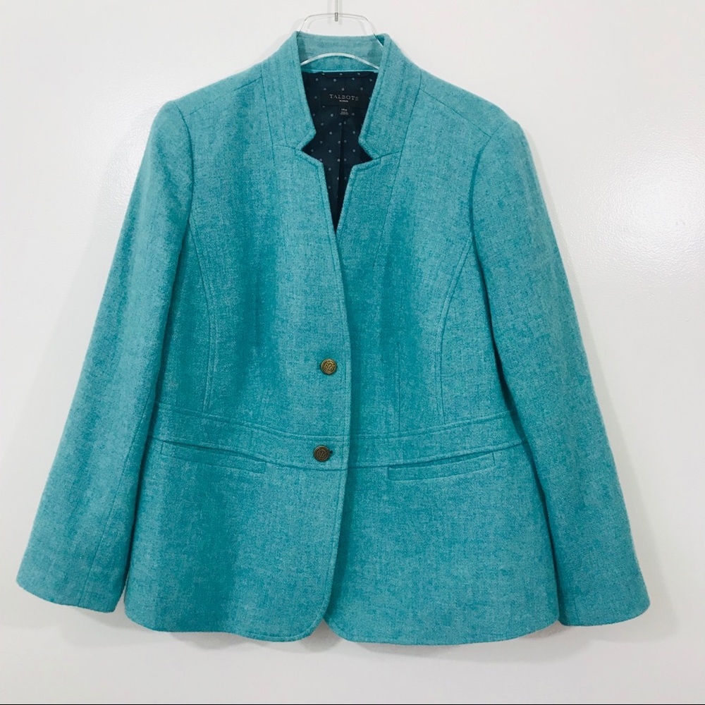 Talbots Teal Blue Wool Blend Pea Coat